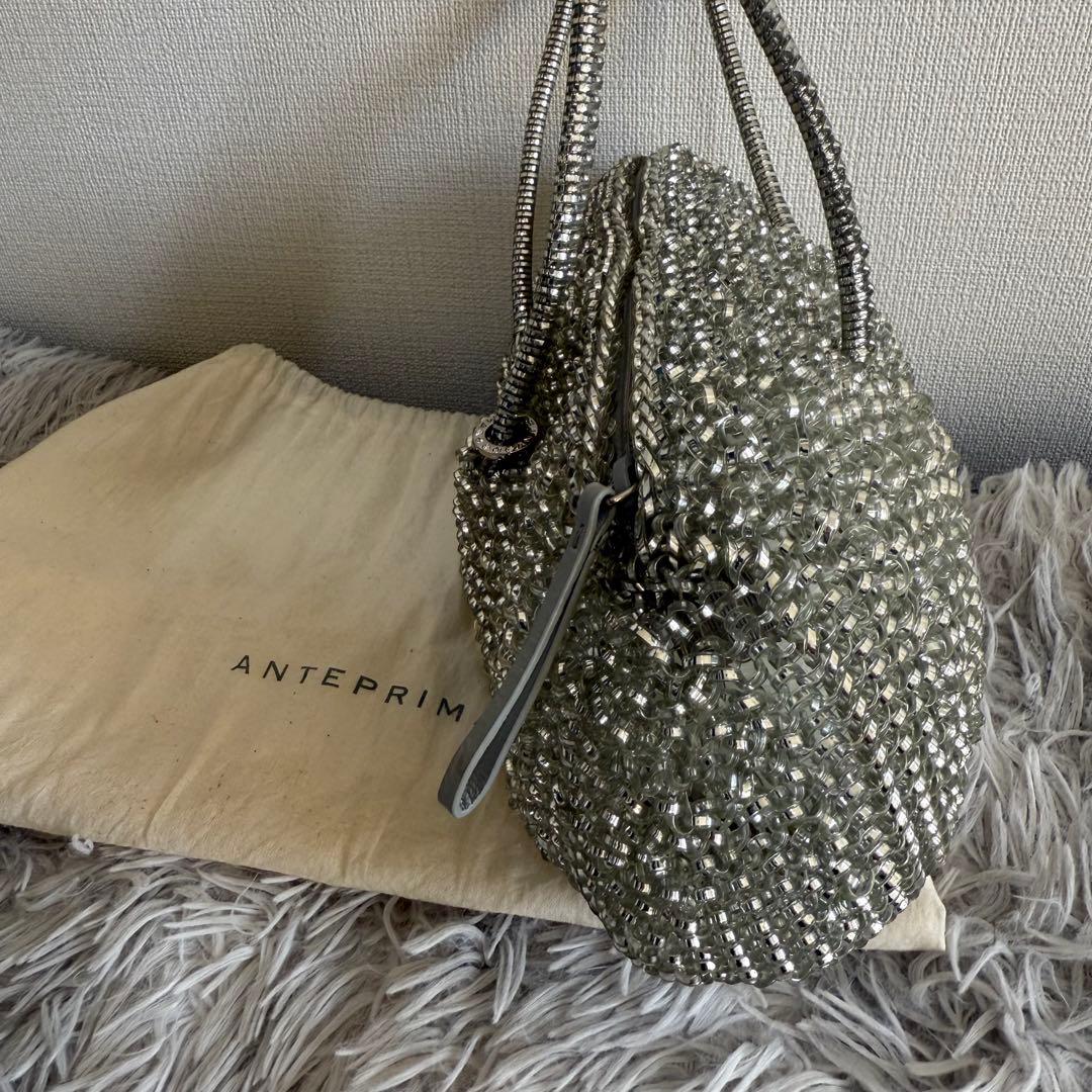 美品 ANTEPRIMA ミニボストンバッグ ワイヤー 袋付 シルバー