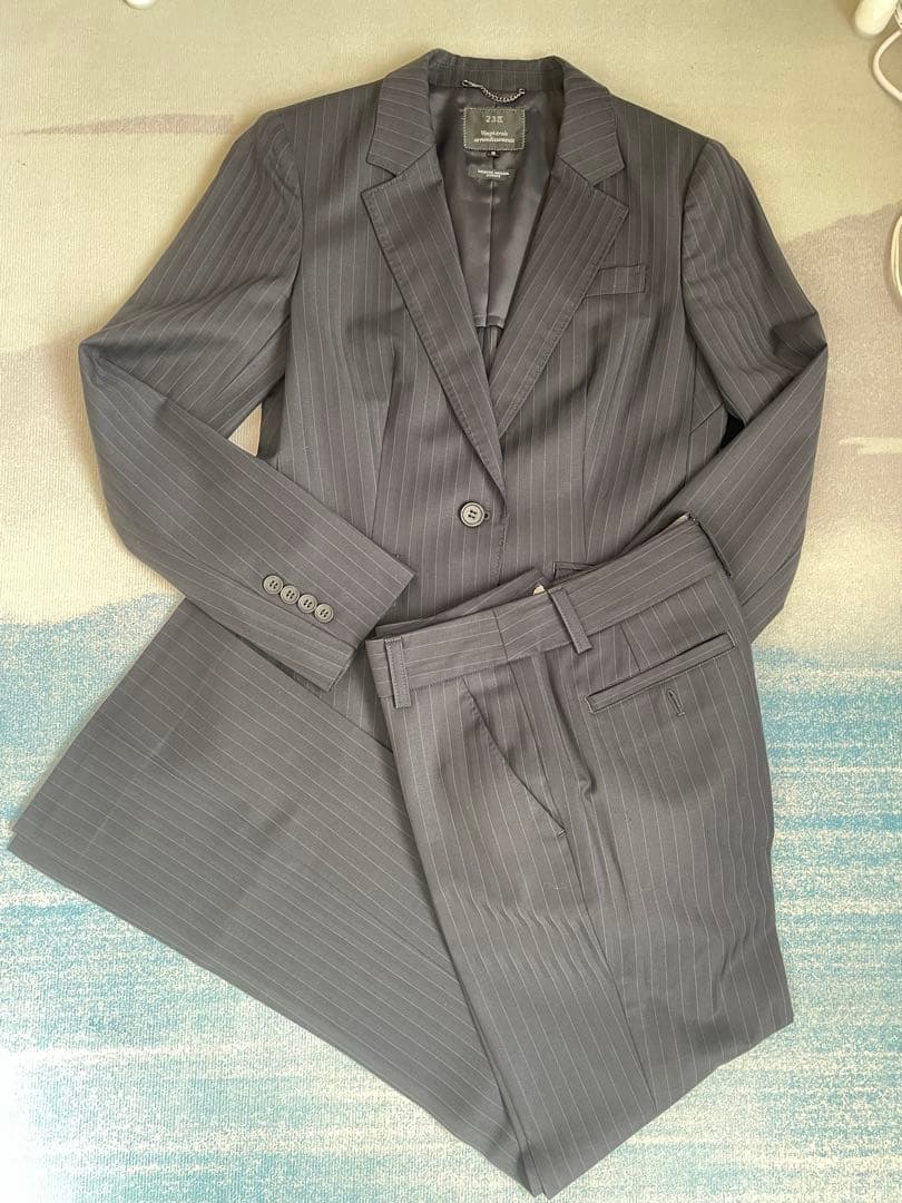 23区　セットアップ　パンツスーツ　ストライプ　ネイビー　上38 下36 美品