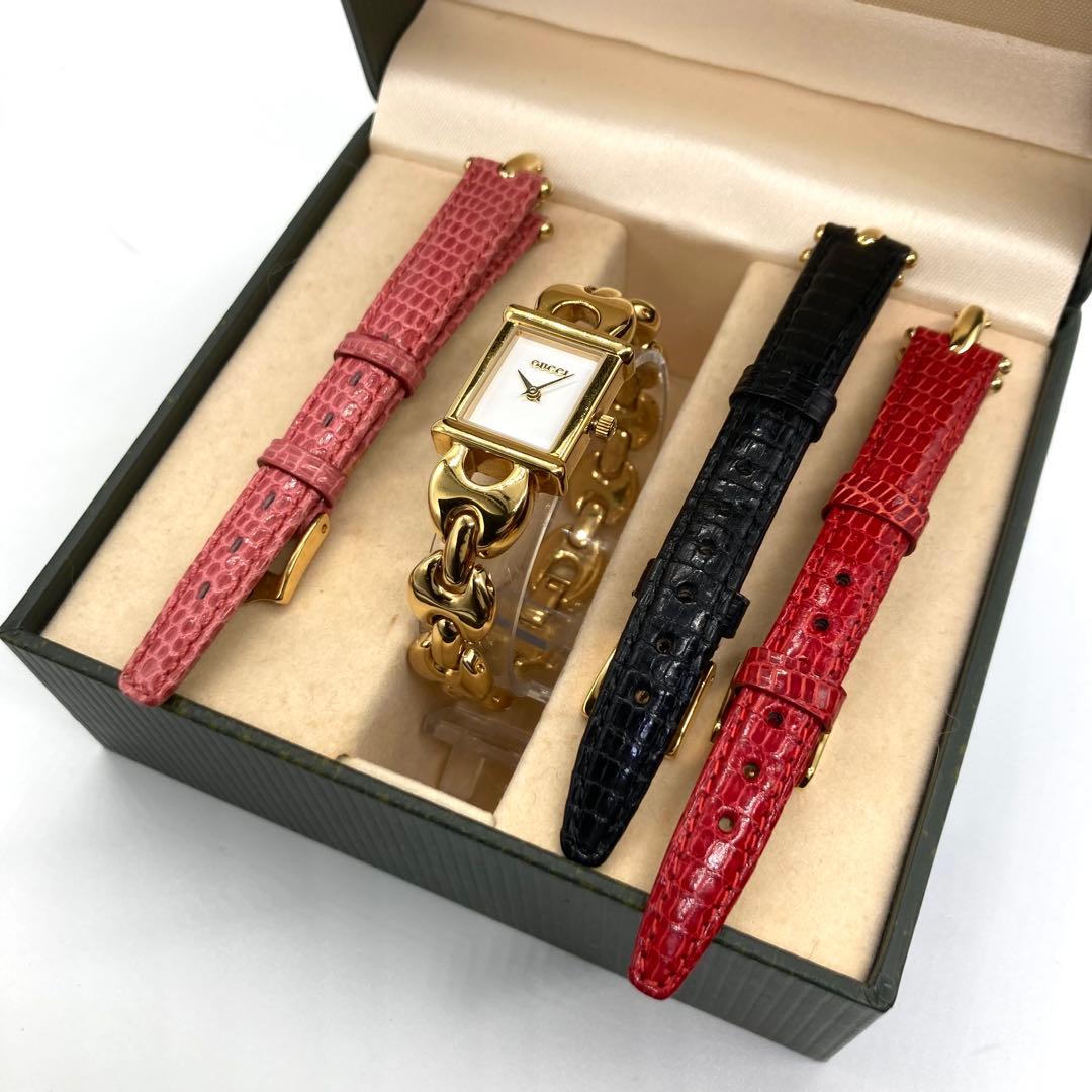 【稼動】 グッチ 腕時計 チェンジベルト 1800L 交換ベルト3色 ゴールド