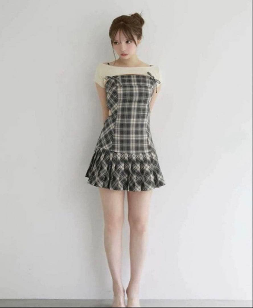 ワンピース andmary Karen check mini dress beige M