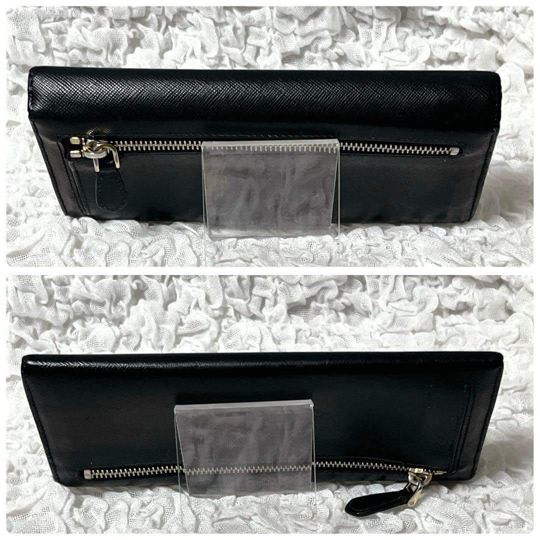 美品✨プラダ 2つ折り長財布 サイフィアーノレザー 三角プレート トライアングル