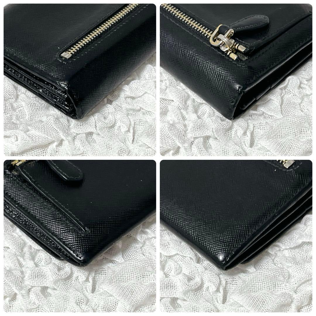 美品✨プラダ 2つ折り長財布 サイフィアーノレザー 三角プレート トライアングル