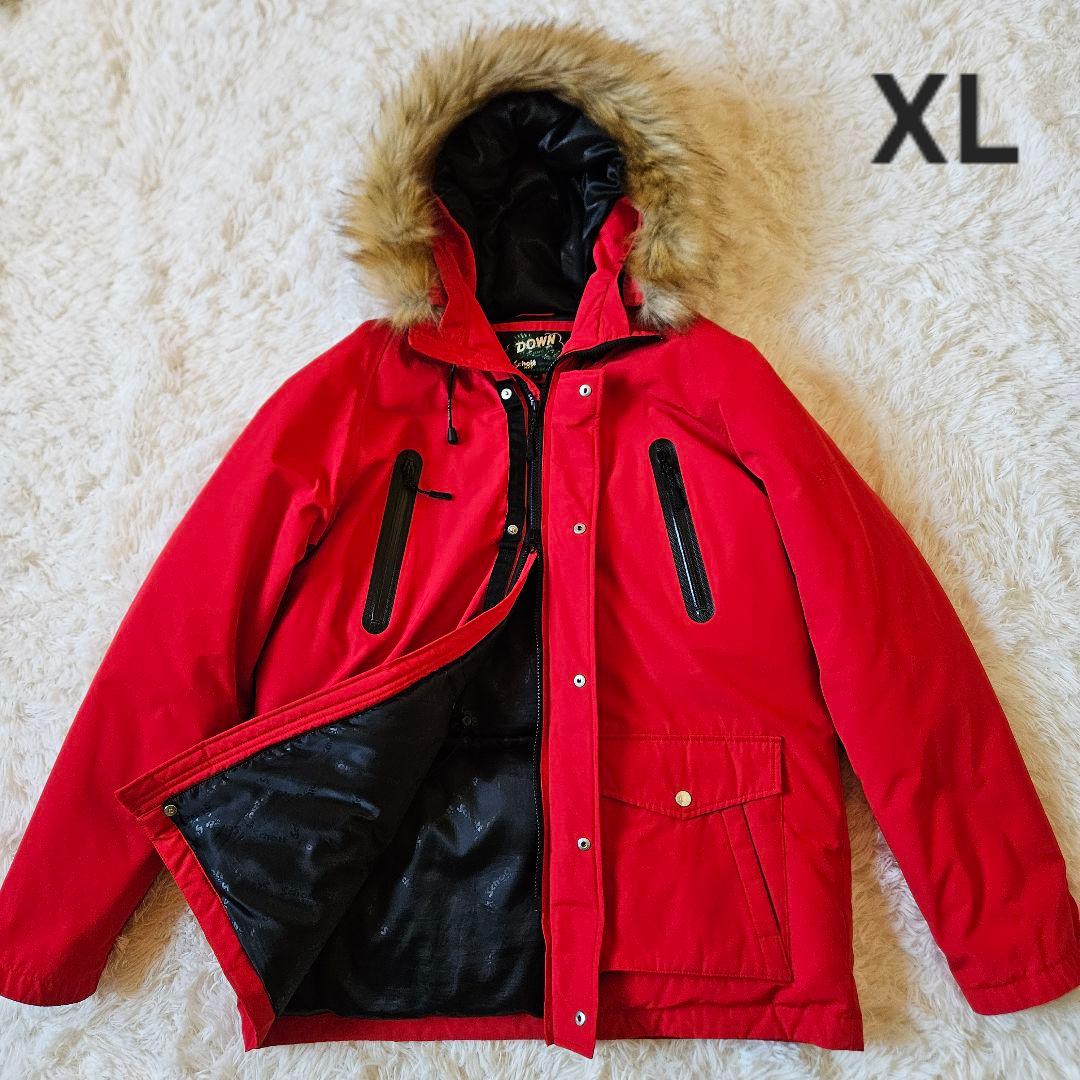 【XLサイズ 極美品】ショット 肉厚ダウンジャケット ダブルジップ ファー着脱可