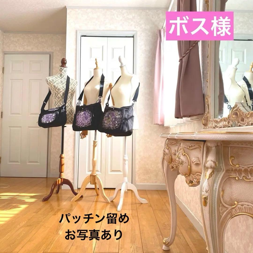 ショルダーバック　パッチン留め　薔薇　手描き　トールペイント