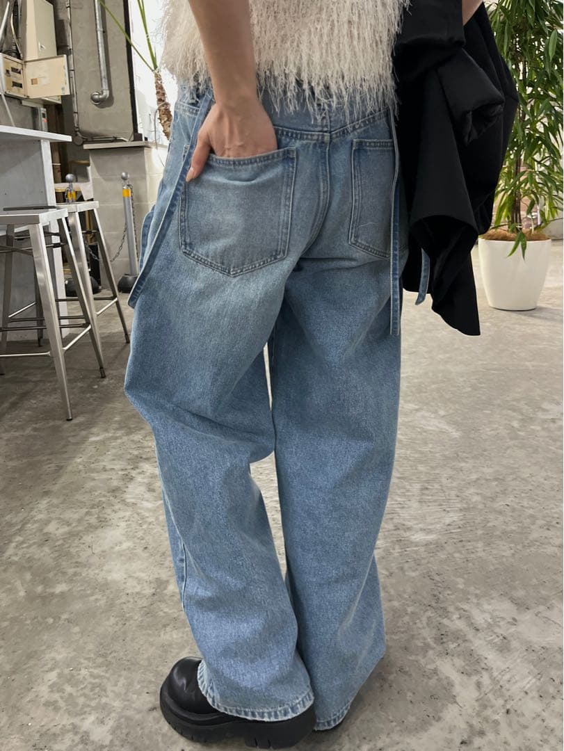 efu サスペンダー　ルーズストレートデニム　ブルー　S