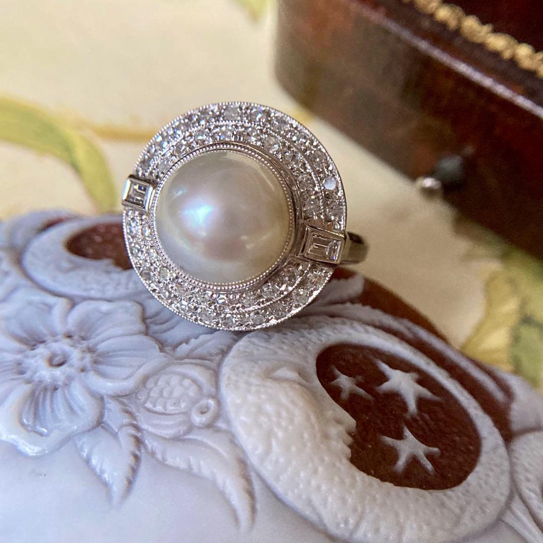 昭和初期　pm900 白蝶パール　ダイヤモンド　昭和レトロ　指輪　リング