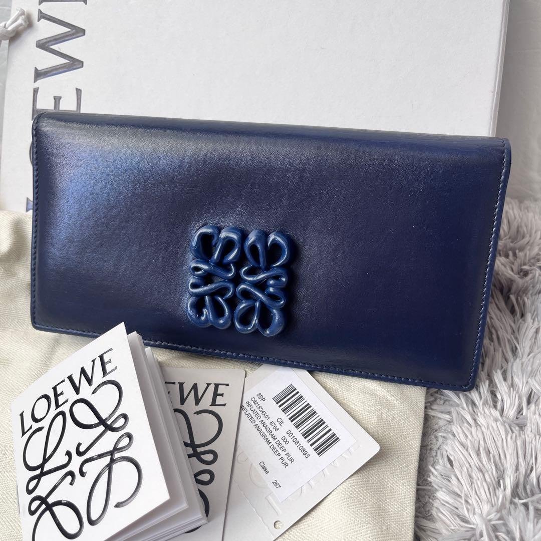 美品✨ロエベ　レア　立体アナグラムロゴ　ネイビー　長財布　メンズ　レディース