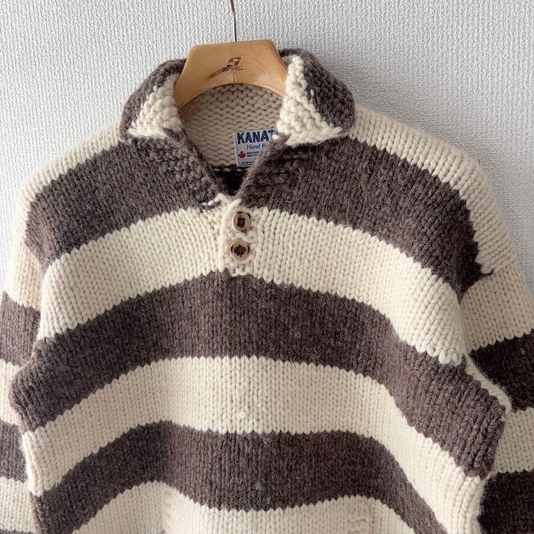 カナダ製 KANATA ボーダー カウチン セーター プルオーバー ハンドニット