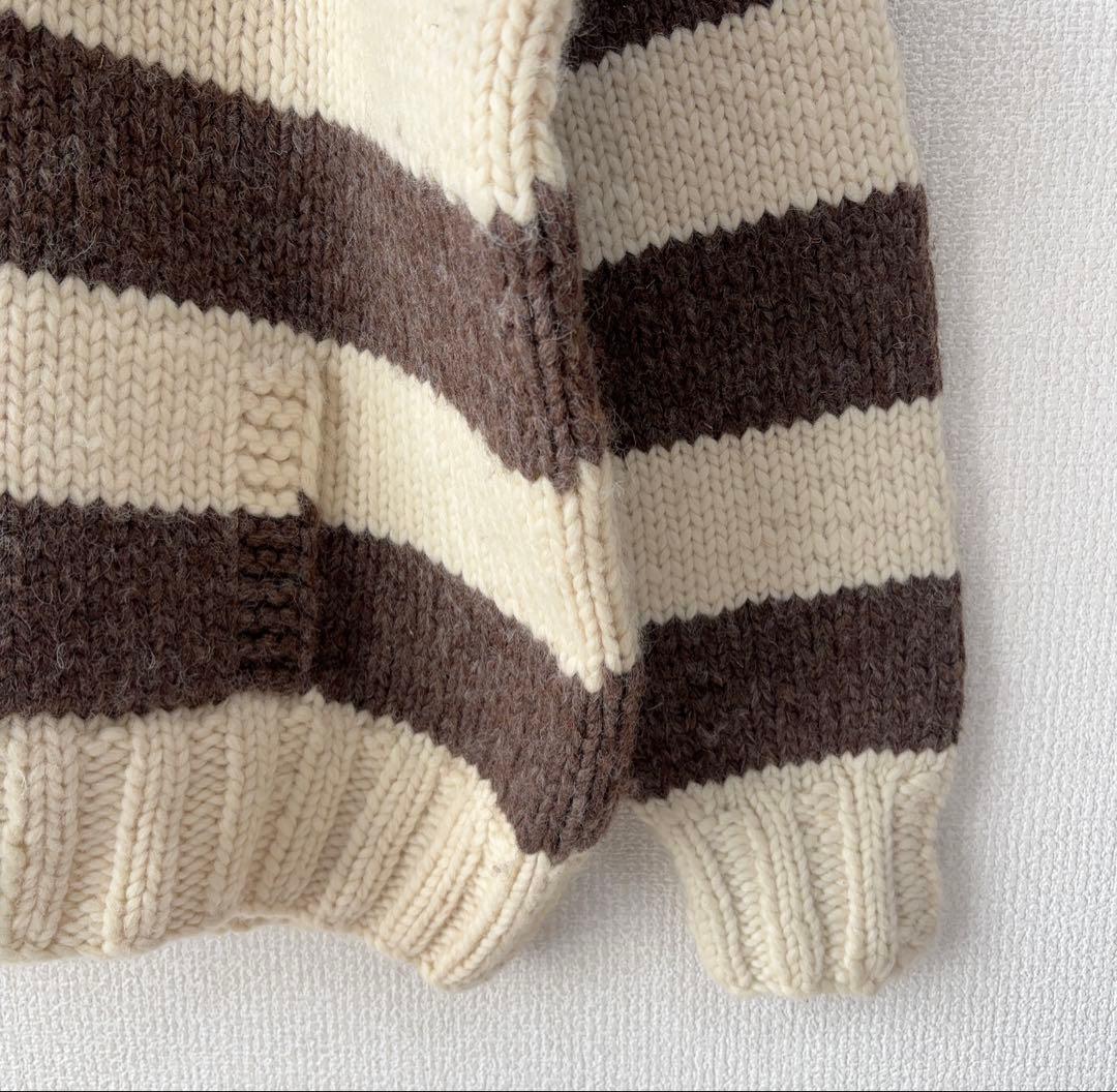 カナダ製 KANATA ボーダー カウチン セーター プルオーバー ハンドニット