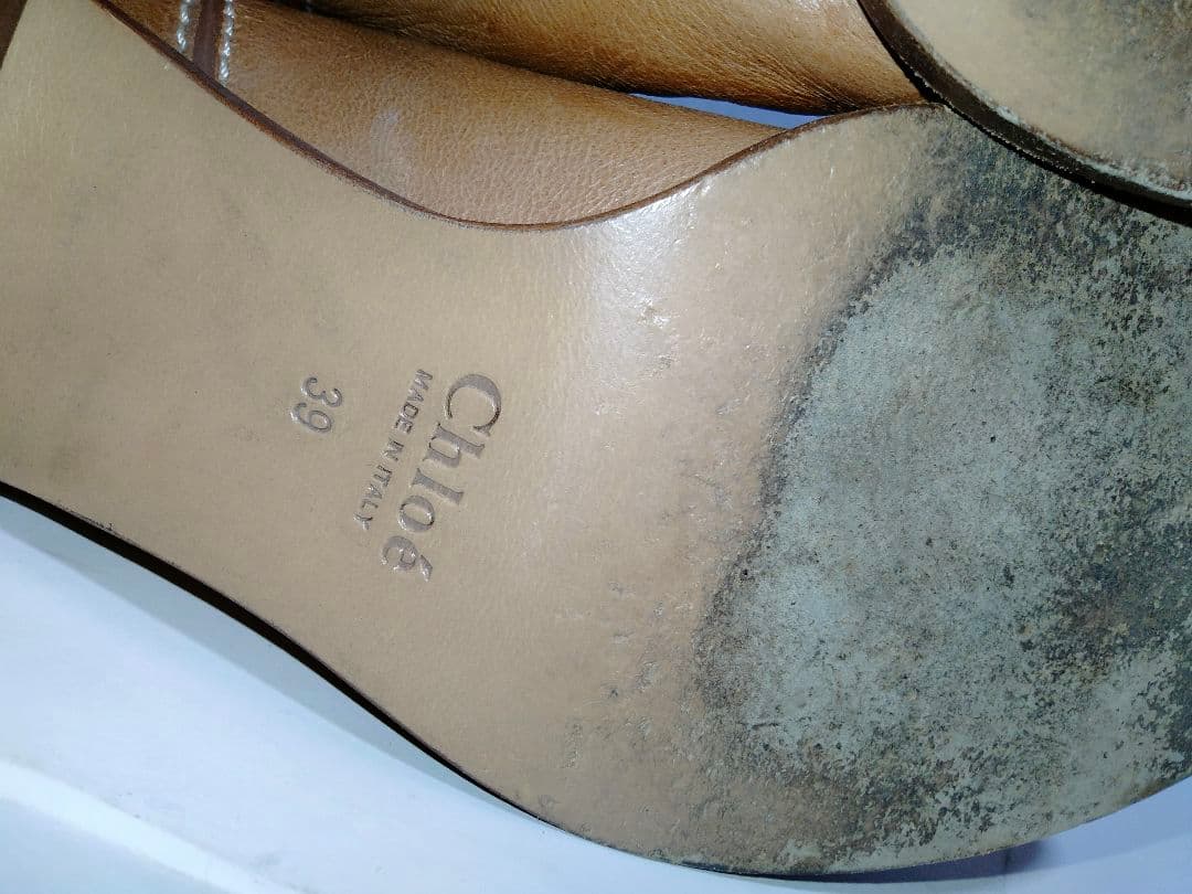 クロエ CHLOE キャメル レザー ロングブーツ ヒール 39