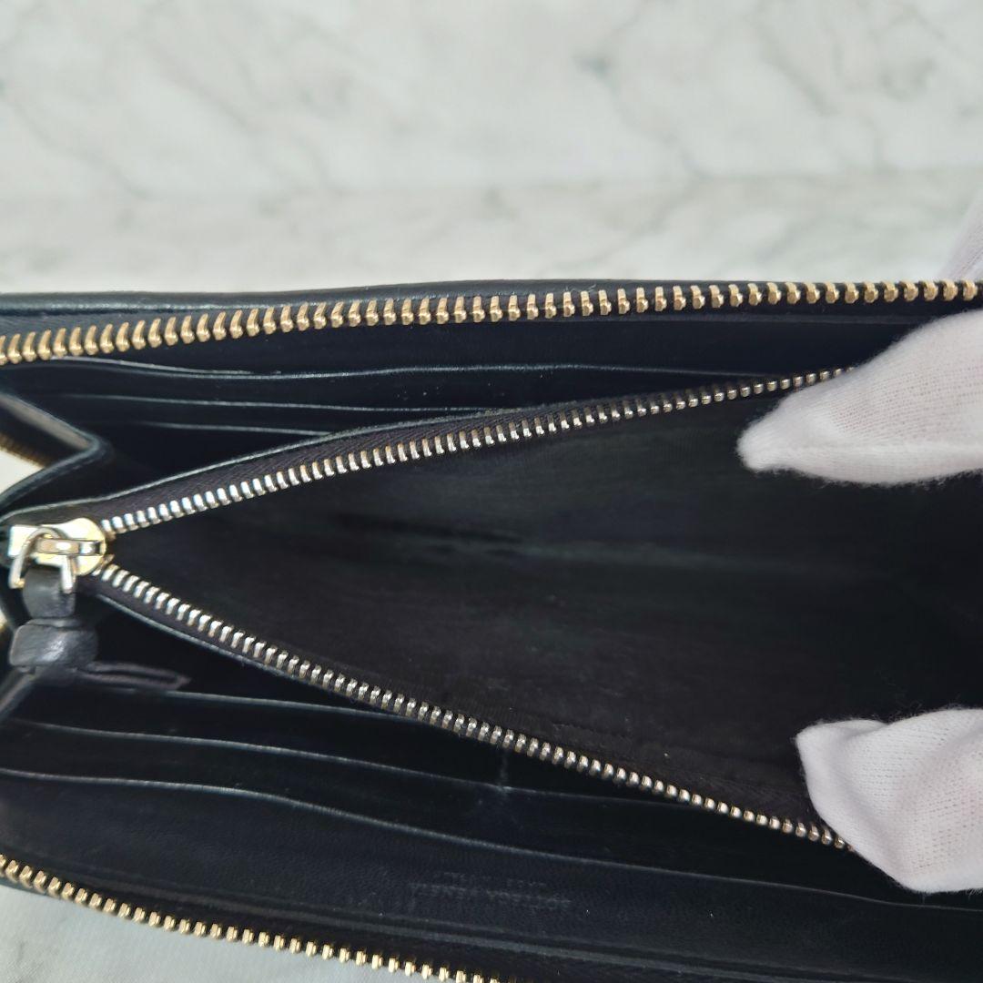 Bottega Veneta イントレチャート 長財布 ラウンドジップ ブラック