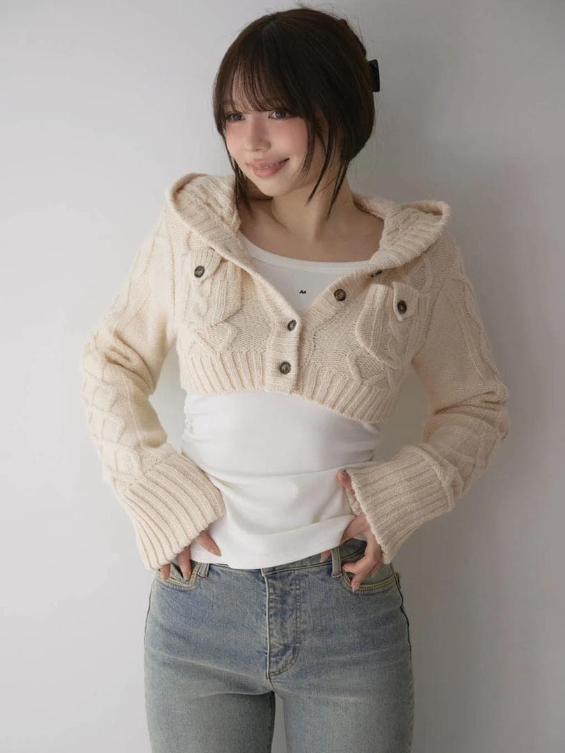 新品ANDMARY Mary logo cable knit set ivory