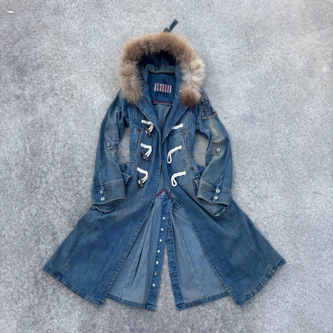00's vintage デニムダッフルコート ロング丈 y2k グランジ