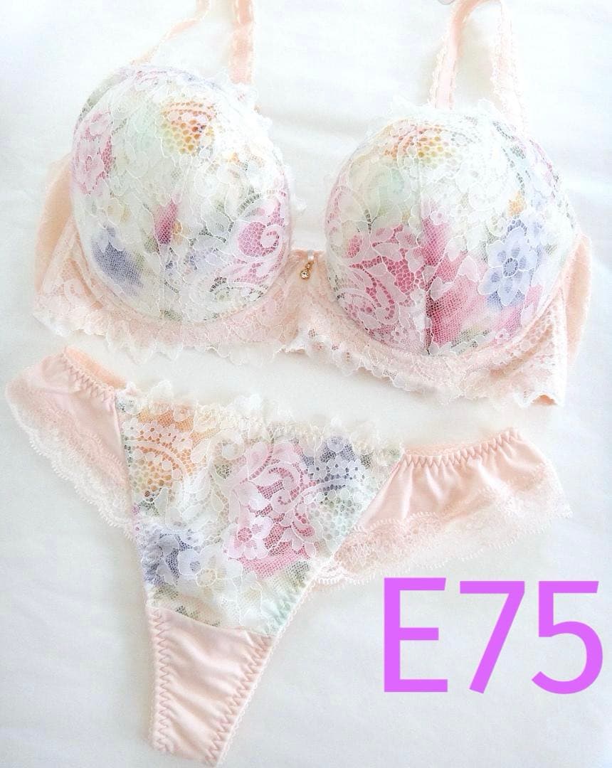 ワコール ルジェ ブラジャーE75 & ソングショーツM　薄ピンクレース