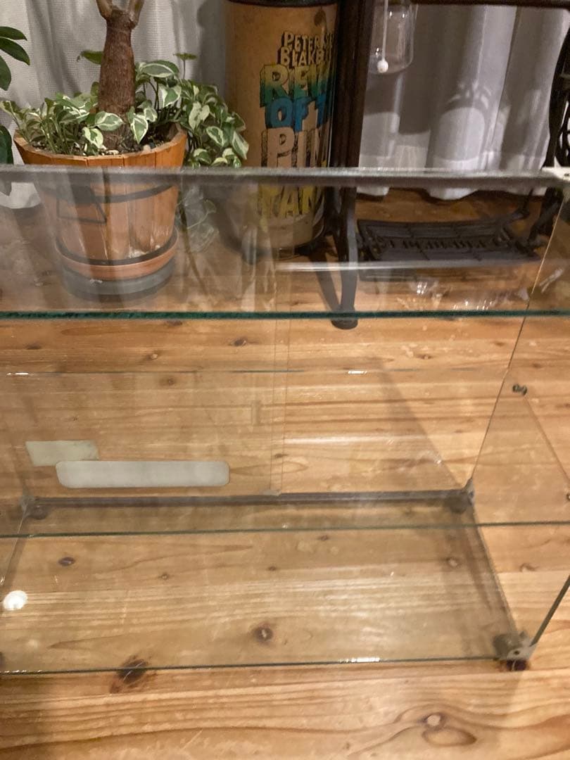 昭和レトロ　ガラスショーケース中棚1段　やまさ製茶　背面引戸