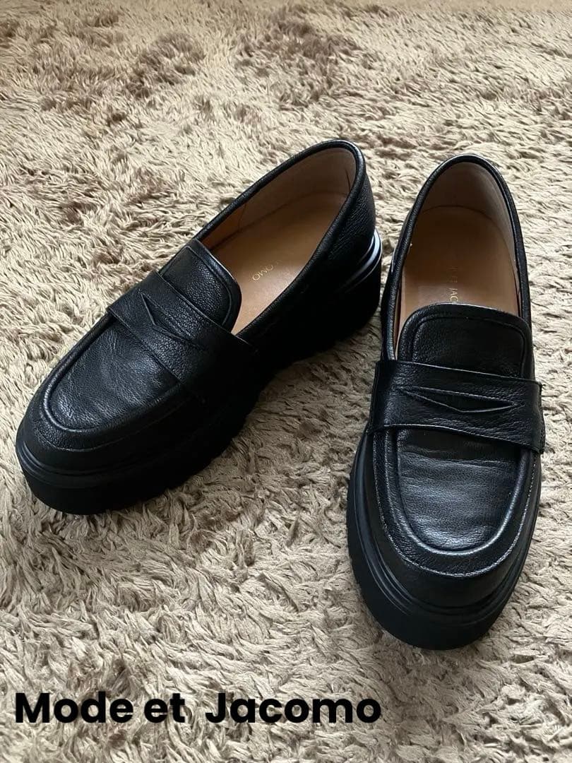 美品Mode et Jacomoブラック プラットフォームローファー24.5㎝