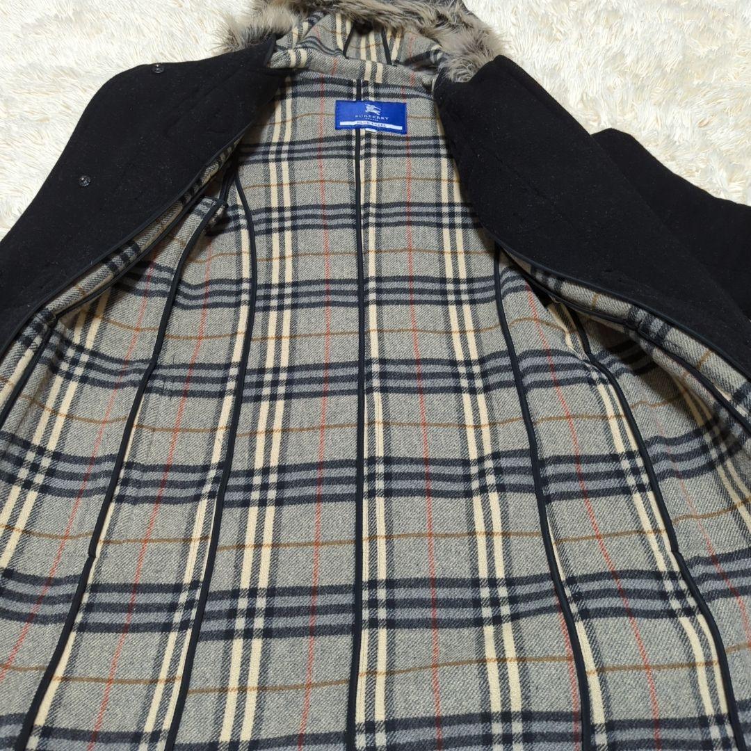 バーバリーブルーレーベル　ダッフルコート　ノバチェック　ファー　ウール