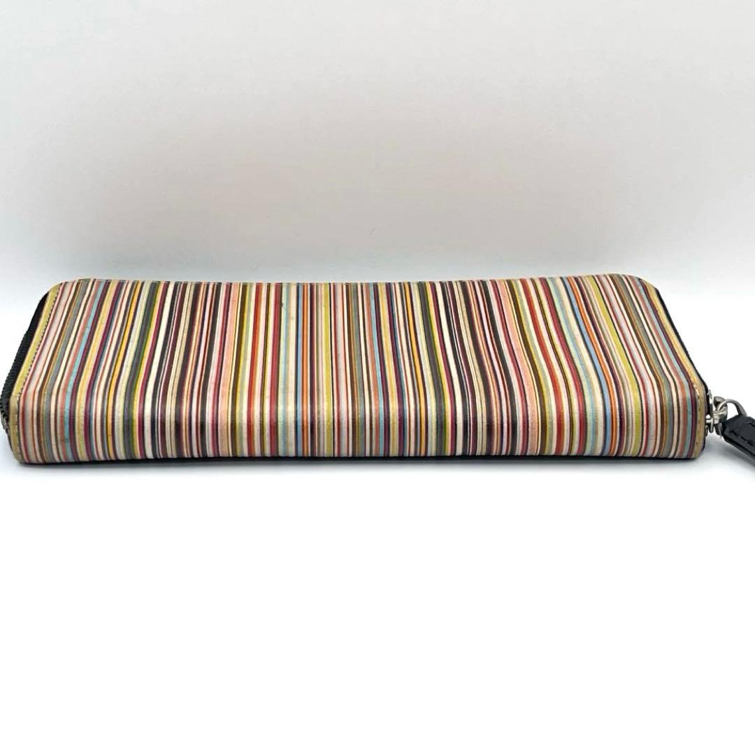 ポールスミス マルチストライプ ラウンドファスナー 長財布 黒