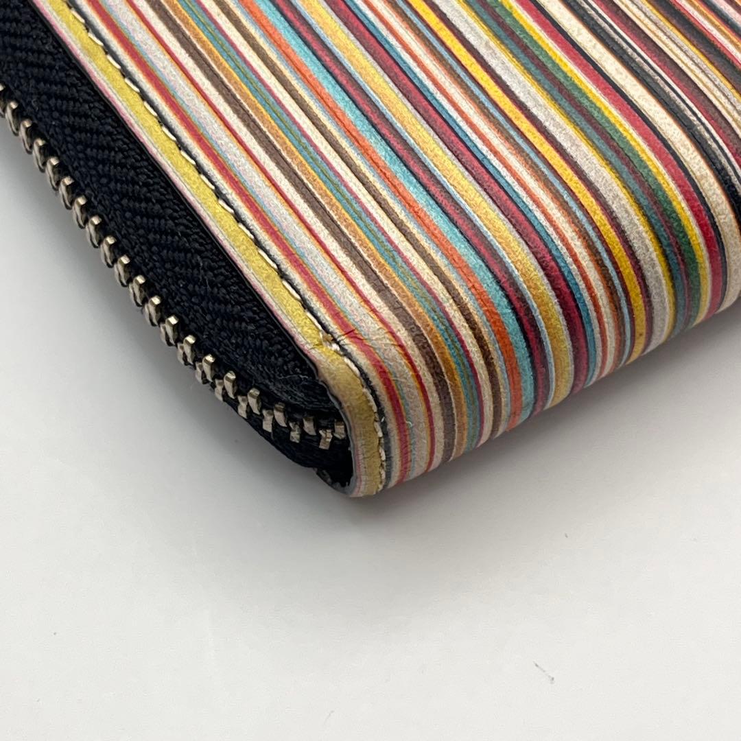 ポールスミス マルチストライプ ラウンドファスナー 長財布 黒