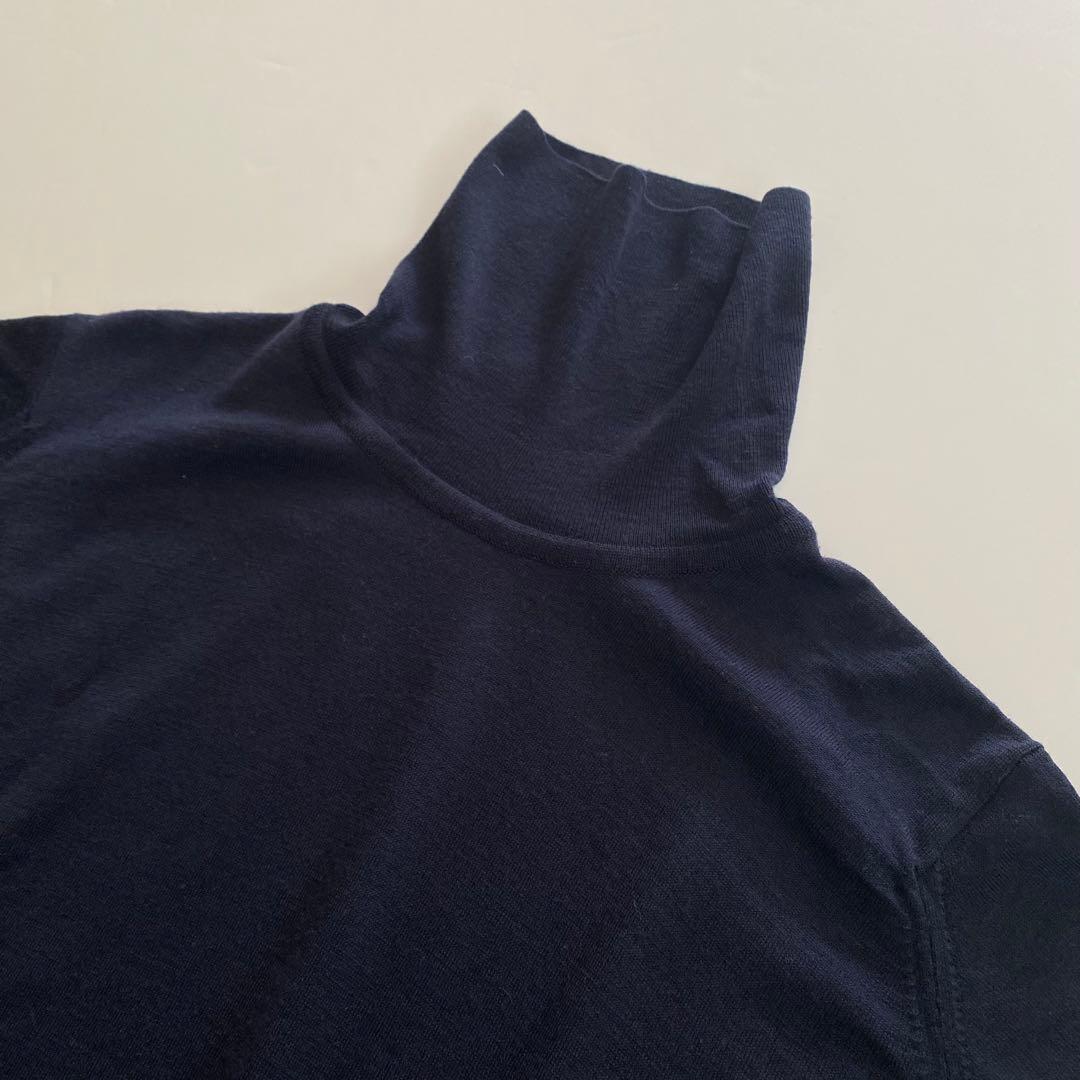 極美品 john smedley タートルネック 30ゲージ L ネイビー