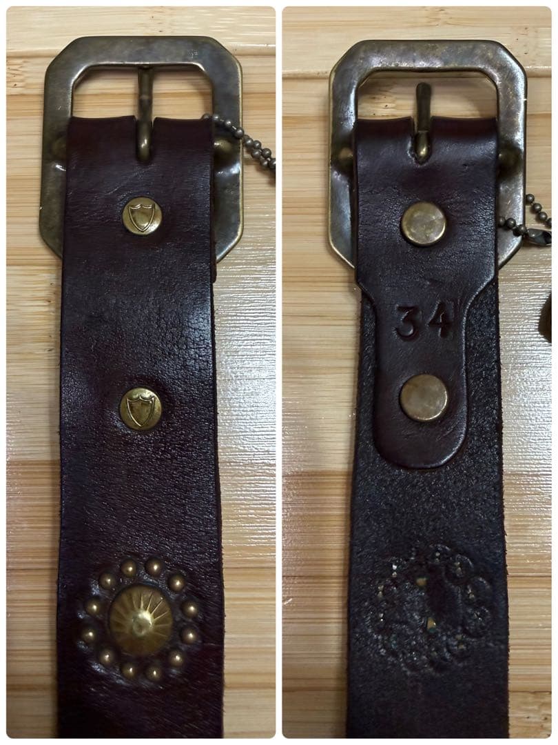 ⭐️美品⭐️HTC⭐️ネイティブ⭐️ブラススタッズ⭐️ダークブラウンレザー⭐️34インチ