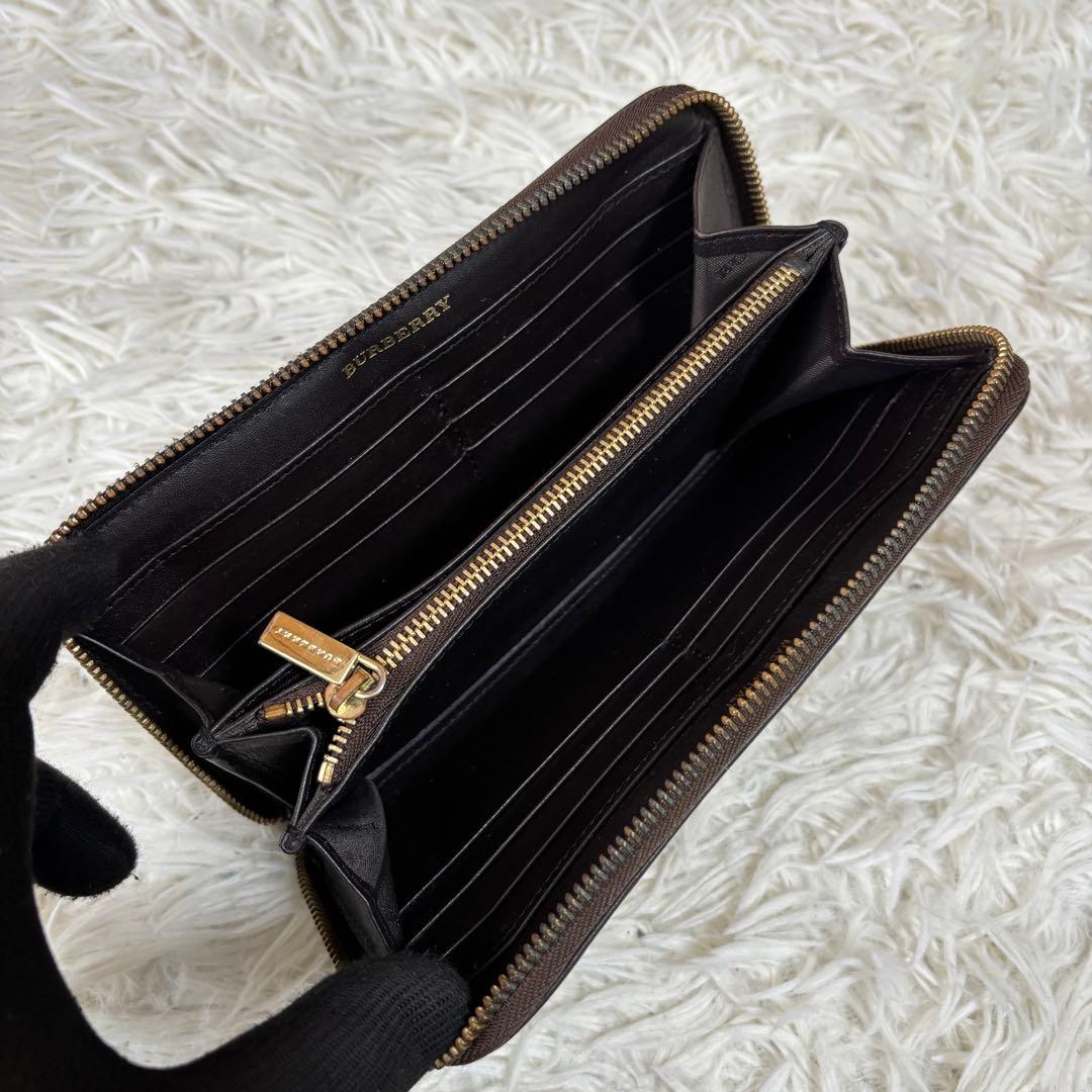 BURBERRY 長財布 ラウンドジップ ノバチェック シャドーホース レザー
