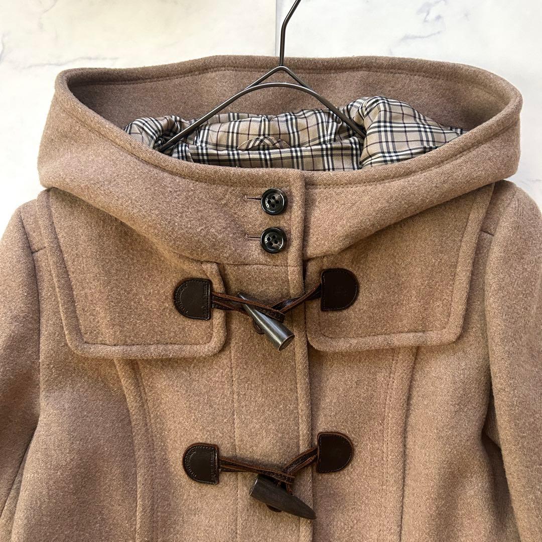 バーバリーブルーレーベル ダッフルコート フード ノバチェック レザー 40