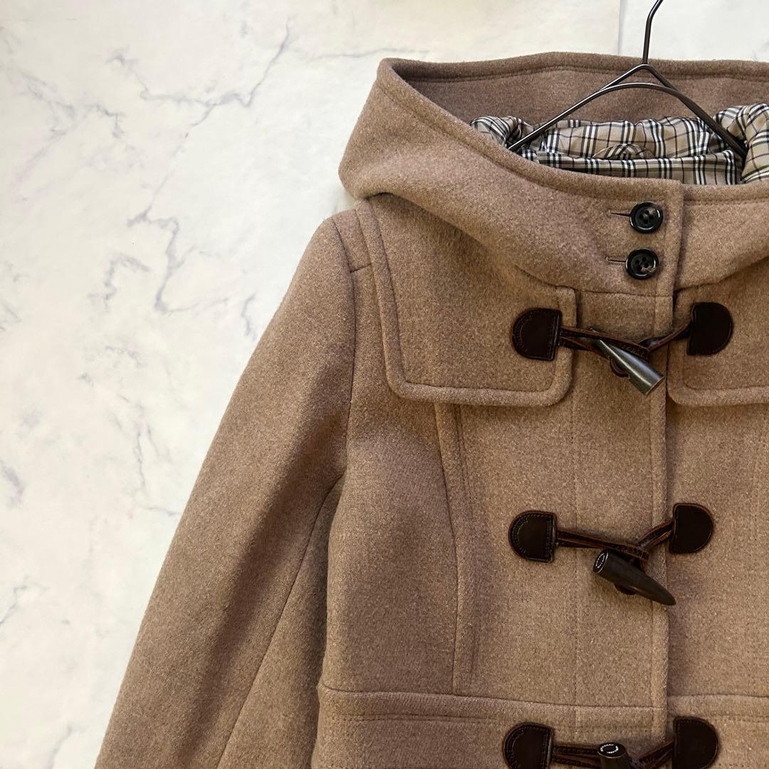 バーバリーブルーレーベル ダッフルコート フード ノバチェック レザー 40