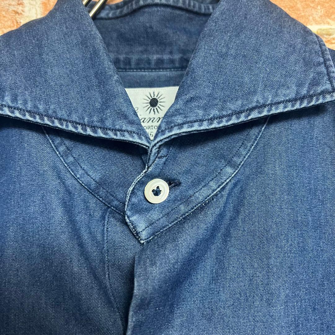 (未使用級)ジャンネット　インディゴシャンブレーシャツ　カッタウェイ　イタリア製