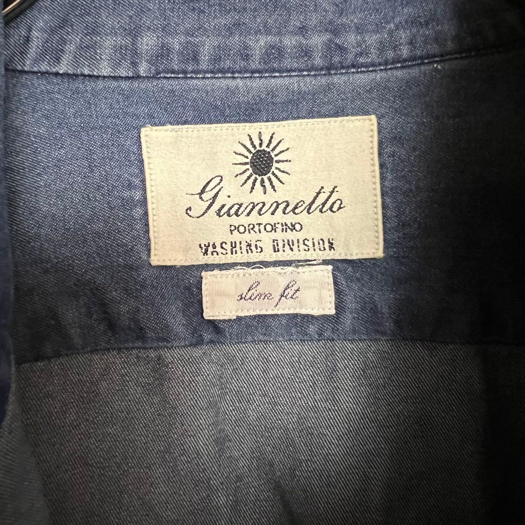 (未使用級)ジャンネット　インディゴシャンブレーシャツ　カッタウェイ　イタリア製