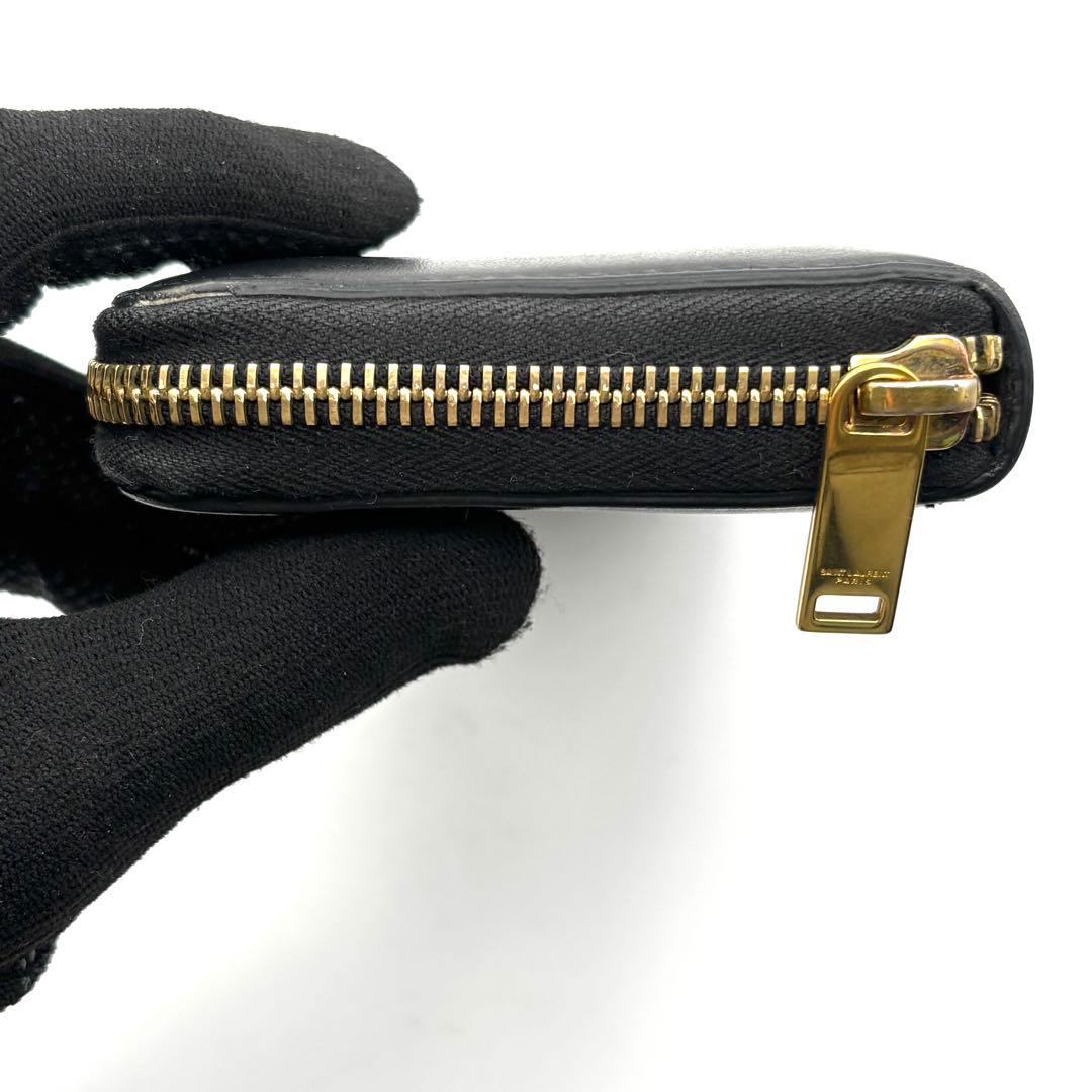 サンローラン 長財布 ラウンドファスナー カサンドラ YSL ロゴ ブラック