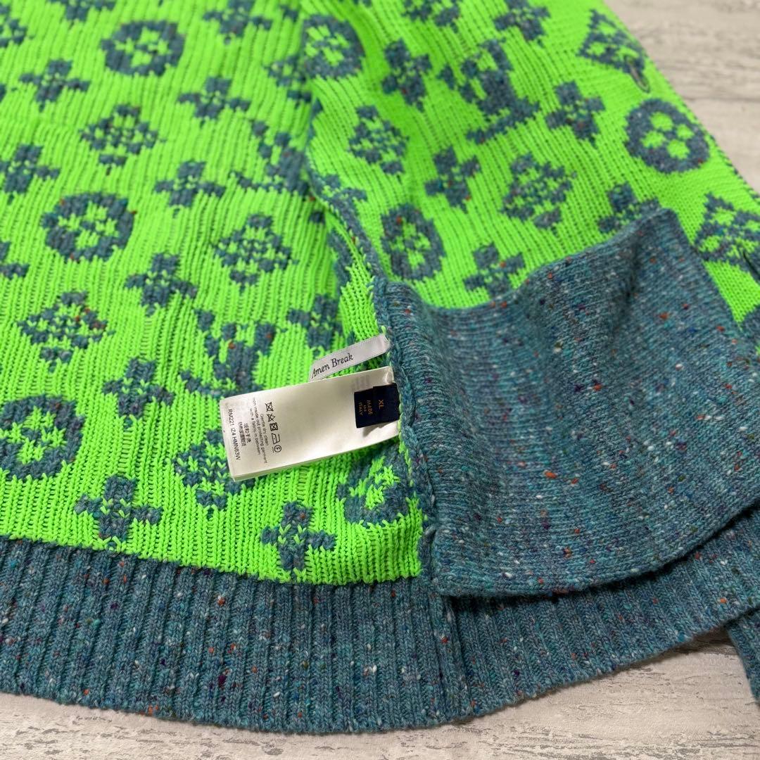 Louis Vuitton ロゴ柄カーディガン モノグラム　ネオングリーン　XL