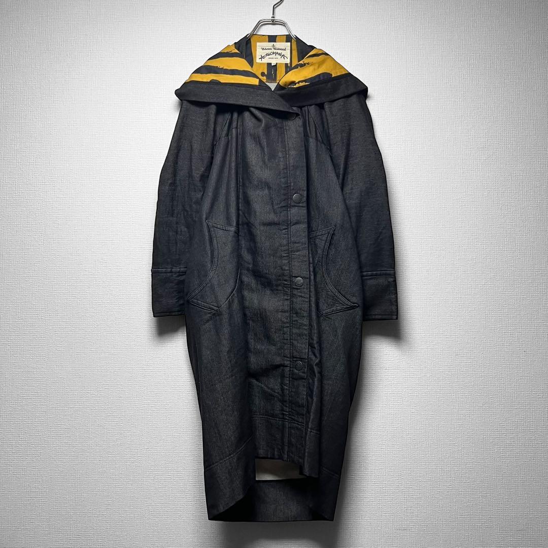 ヴィヴィアンウエストウッド ビッグフード デニム調コート 変形 ロング丈 38