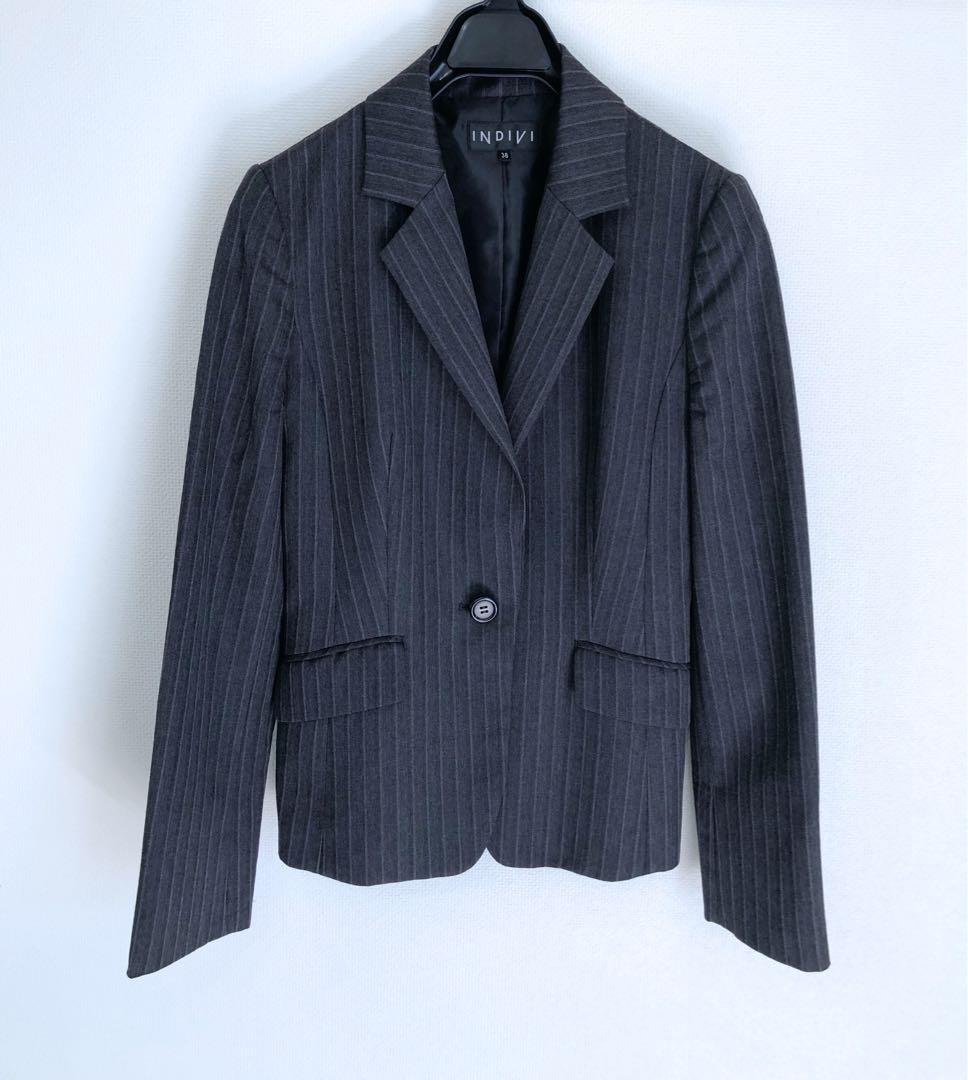 インディヴィ　スーツ　セットアップ　グレー　ストライプ