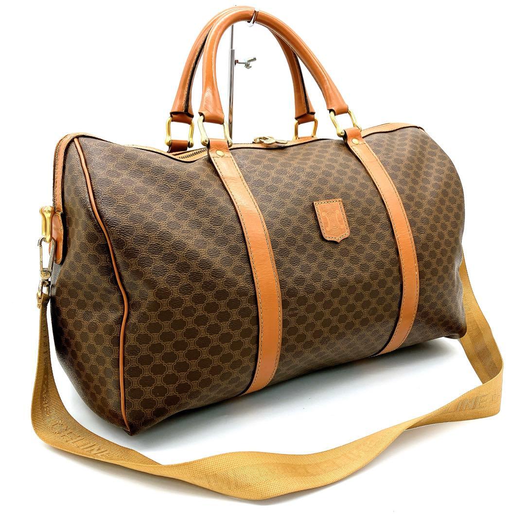 【CELINE】ボストンバッグ　マカダム柄　ゴールド金具　PVC ブラウン