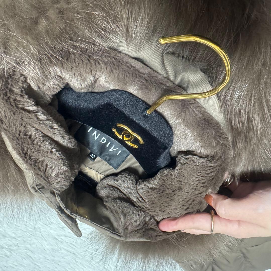 大きめ 美品 INDIVI フーデットファーダウンコートフォックス ロングダウン