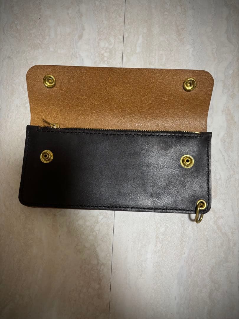 トラッカーウォレット　三層　茶芯　レザークラフト　ハンドメイド