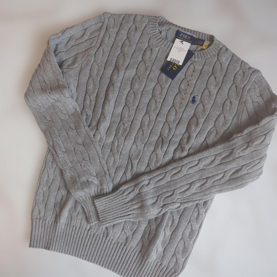 【新品】Polo Ralph Lauren ケーブルニットセーター S グレー