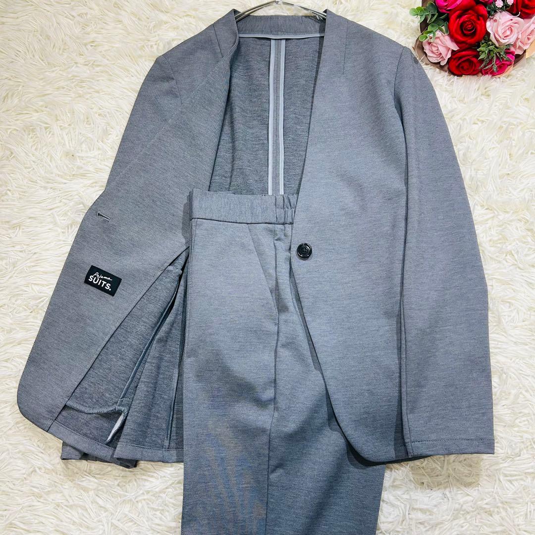 春夏【未使用タグ付☆洗える】パジャマスーツ　セットアップ　カラーレス　グレーXL