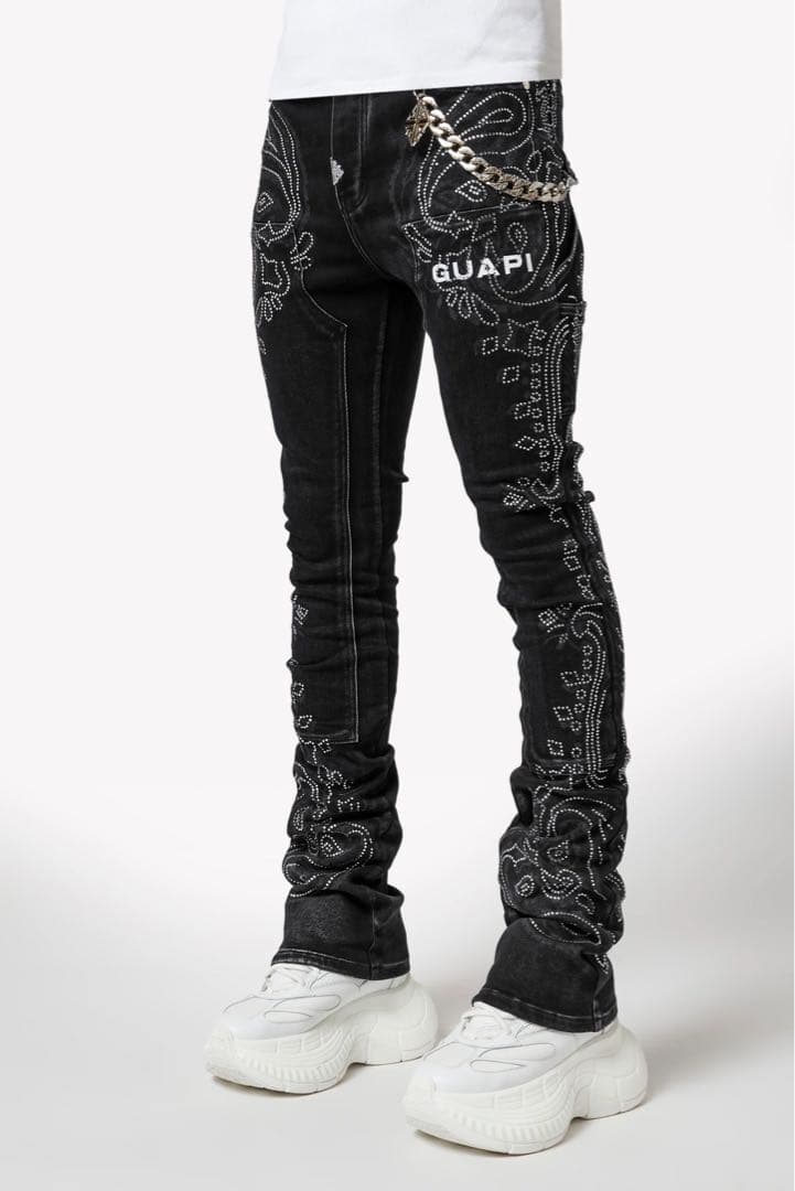 パンツ GUAPI VINTAGE BLACK PAISLEY DENIM SIZE30