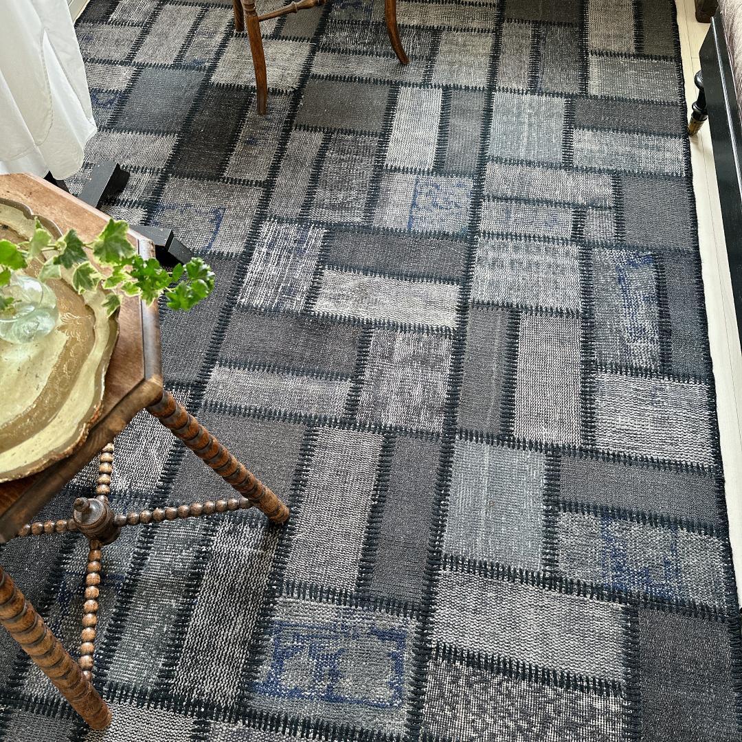トルコ ヴィンテージラグ A57 超大判 レア グレー ブルー パッチワークラグ