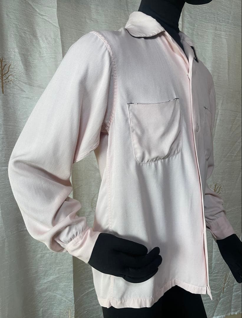 50's Blocks ベビーピンク/ ブラック レーヨンシャツ