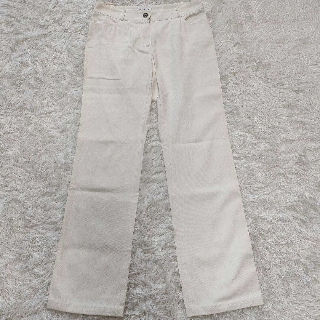 CHANEL チノパン ココマーク ロゴボタン ホワイト系 ストレート 36 S