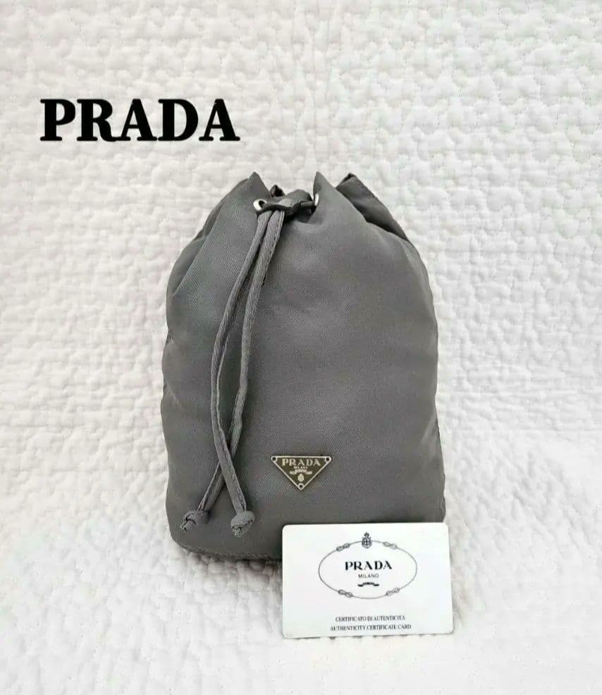希少カラー✨PRADA プラダ ポーチ 巾着 ナイロン グレー ギャランティ付