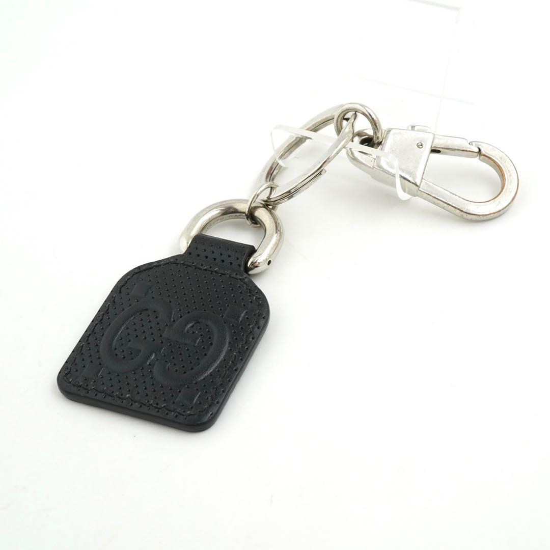 ✨極美品✨　グッチ　キーホルダー　バックチャーム　ジャンボGG シマ　レザー　黒