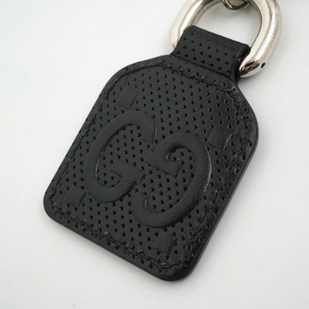 ✨極美品✨　グッチ　キーホルダー　バックチャーム　ジャンボGG シマ　レザー　黒