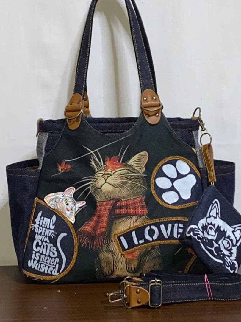 ハンドメイド☆ステンシル☆トラネコ☆リュック対応☆4wayあおりバッグ