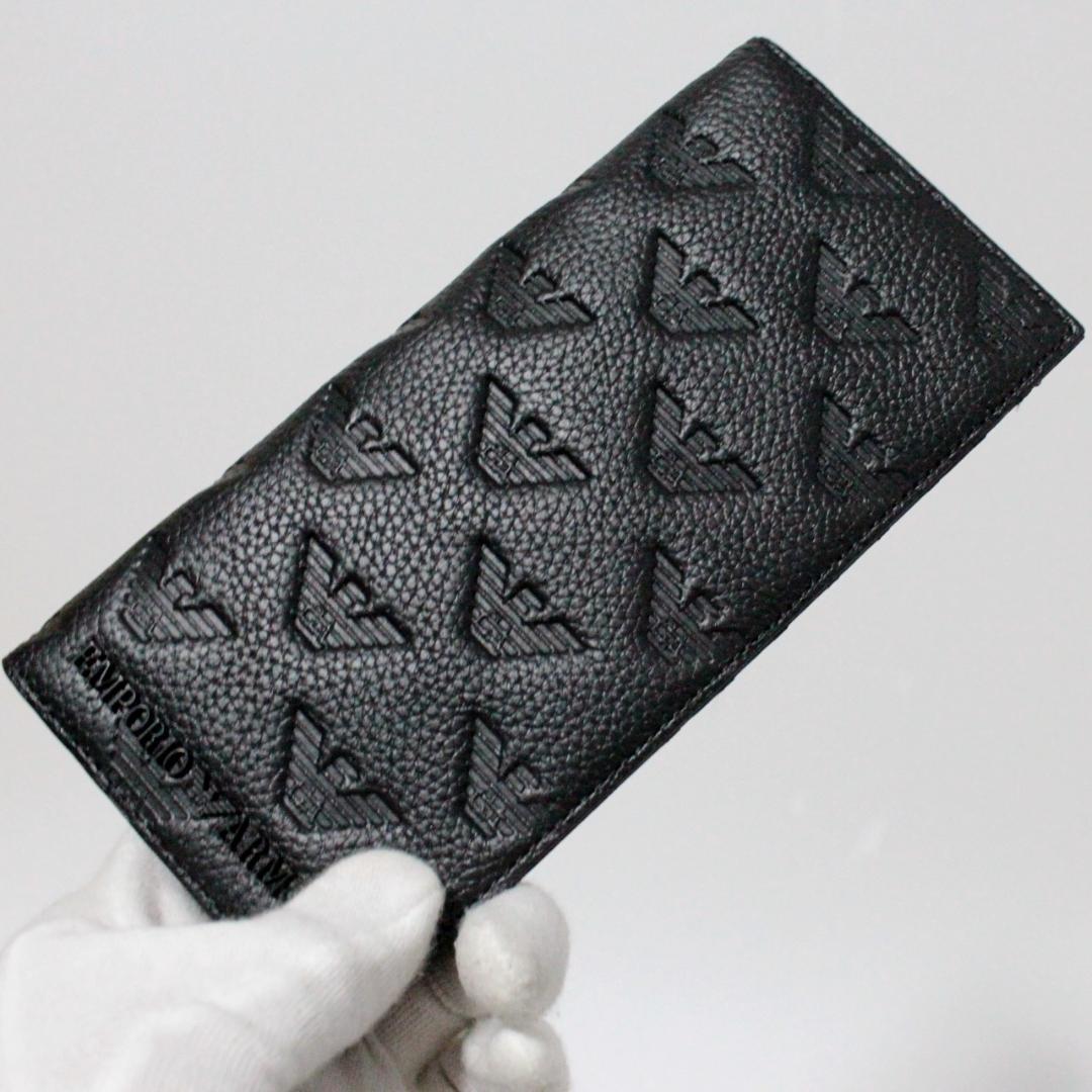 未使用 箱付 エンポリオアルマーニ イーグルエンボスロゴ 長財布 黒