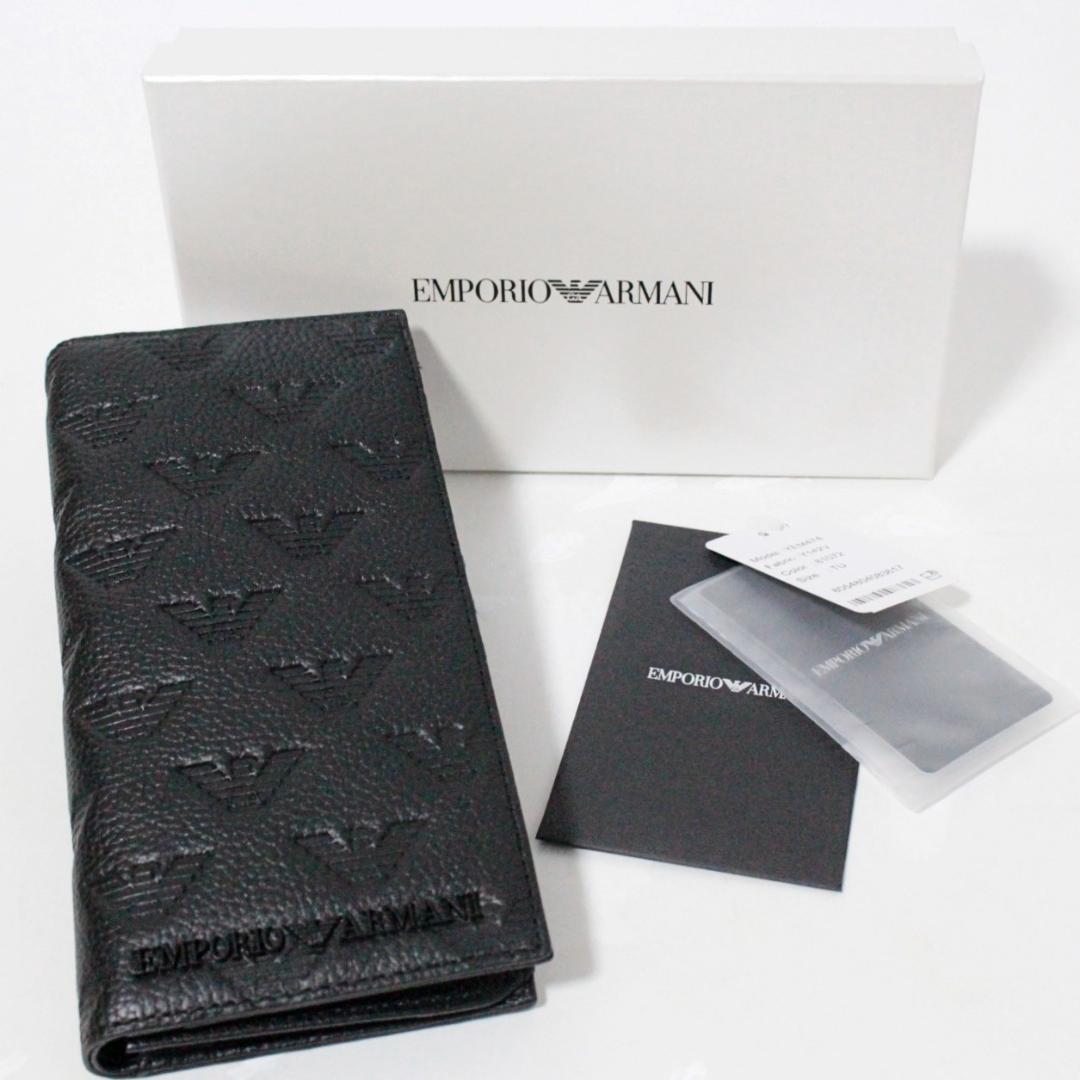 未使用 箱付 エンポリオアルマーニ イーグルエンボスロゴ 長財布 黒