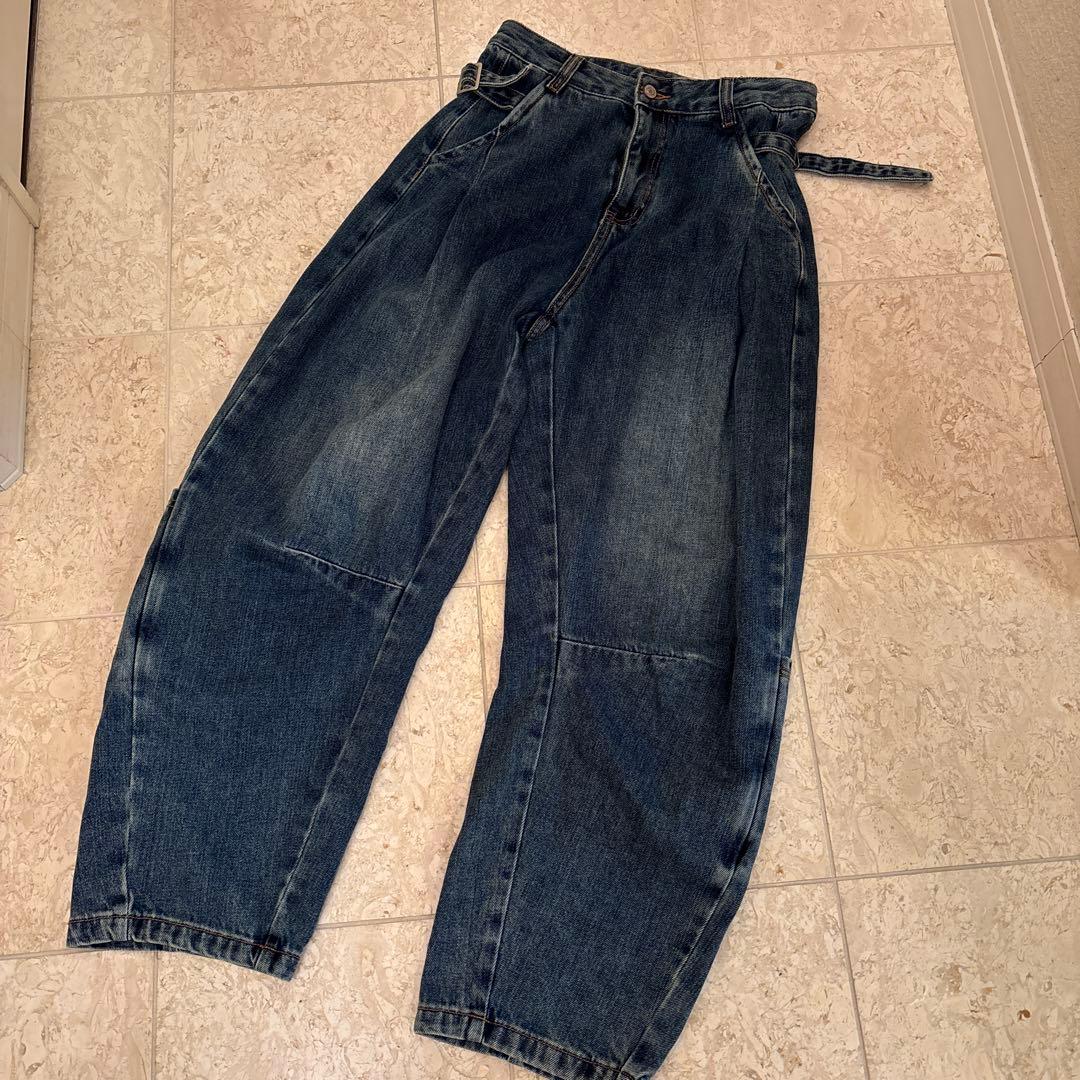 paulinebleu サイドベルトデザインコクーンワイドデニムパンツ　Mサイズ